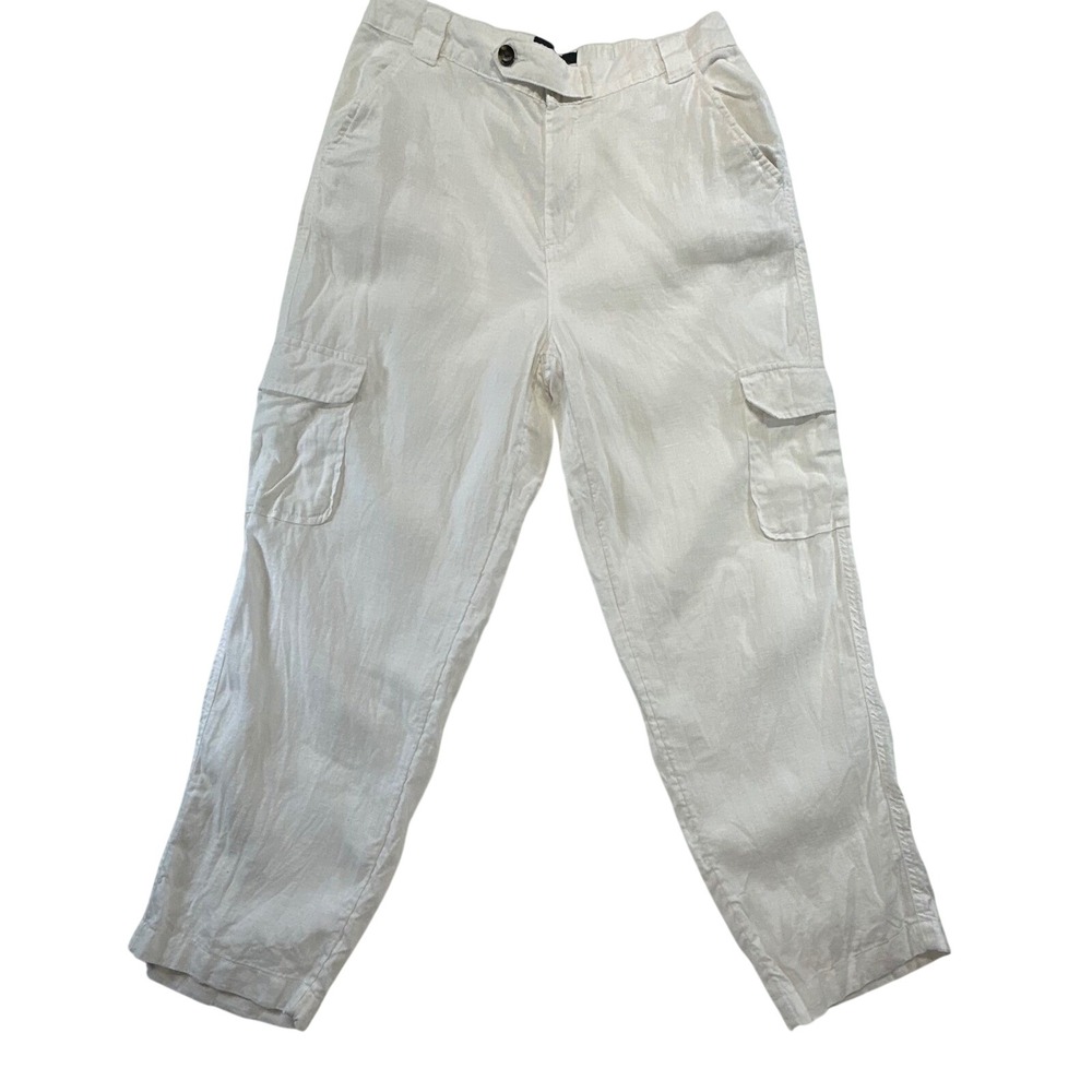 Beachy Rachel Roy Coastal Linen Cargo Pants M White Minimalist Utility Trousers